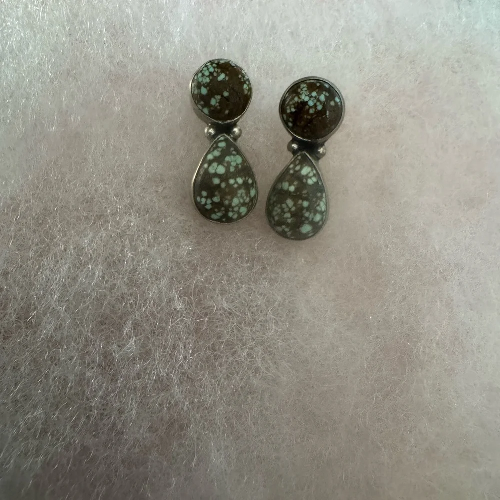 Handmade Number 8 Turquoise & Sterling Silver Post Earrings - Picture 2 of 5